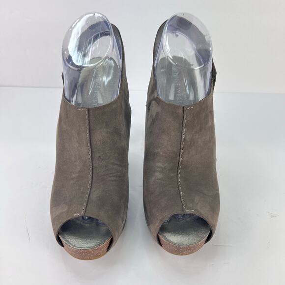 Nine West Ellis Leather Platform Wood Slingback Dark Gray/Taupe High Heels 8 - Picture 5 of 13